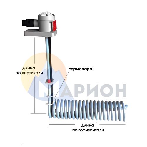 ТЭН фторопластовый, PTFE оболочка, модель HXL, 1000 Вт, 220 В