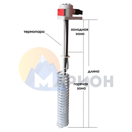 ТЭН фторопластовый, PTFE оболочка, модель HX, 5000 Вт, 220 В, 890 мм